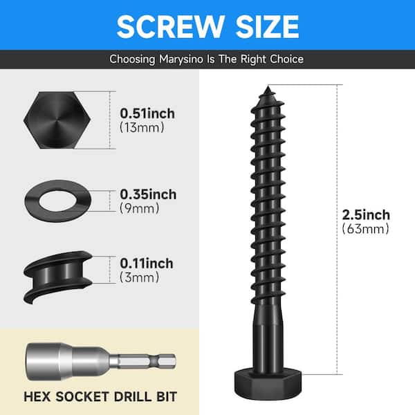 5/16 in. x 2-1/2 in. Black Oxide Stainless Steel Hex Button Head Lag Screw (12-Pack)