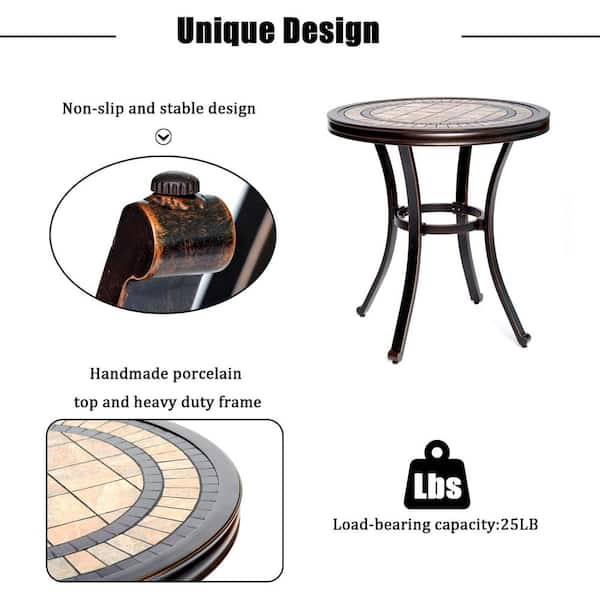 Clihome 28 in. Round Metal Bistro Table Outdoor Dining Table