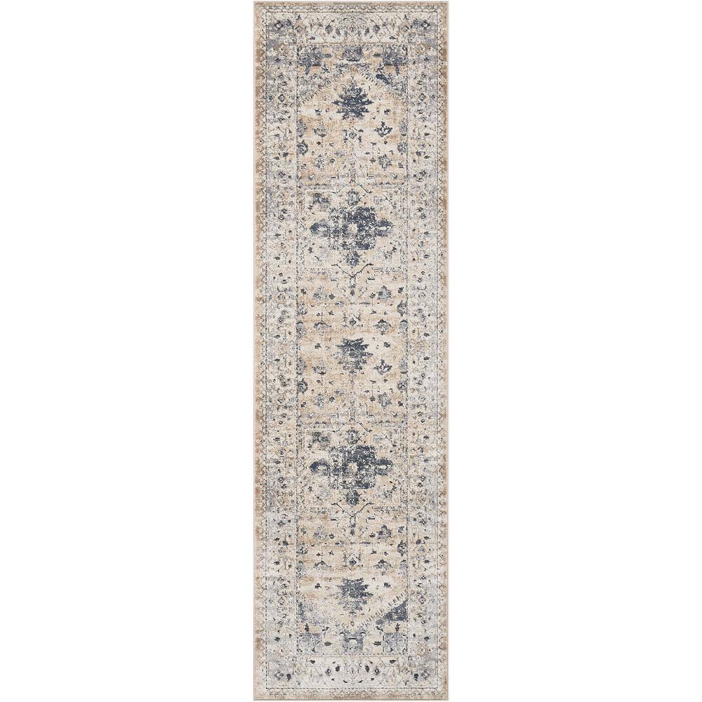Kathy Ireland Home Malta Beige/Blue 2 ft. x 8 ft. Traditional Runner