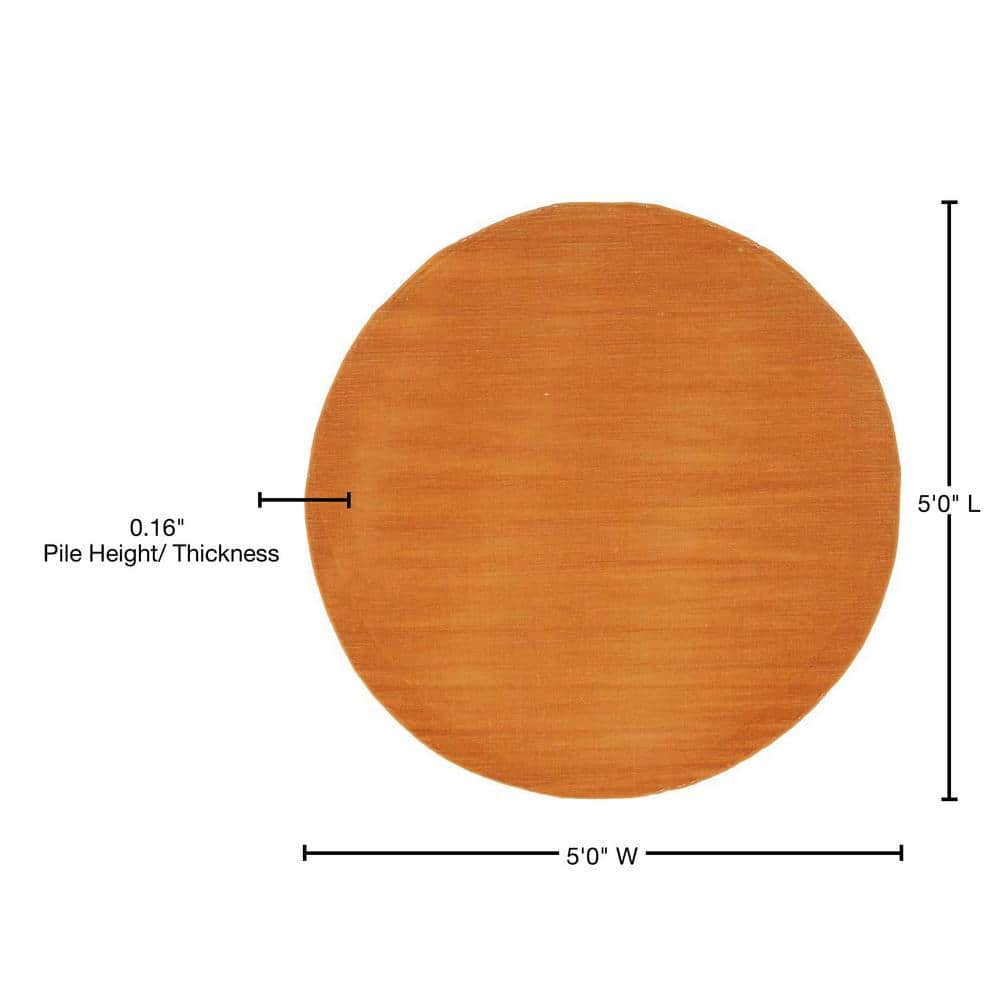 5 ft Round Orange Synthetic Easy Care Area Rug