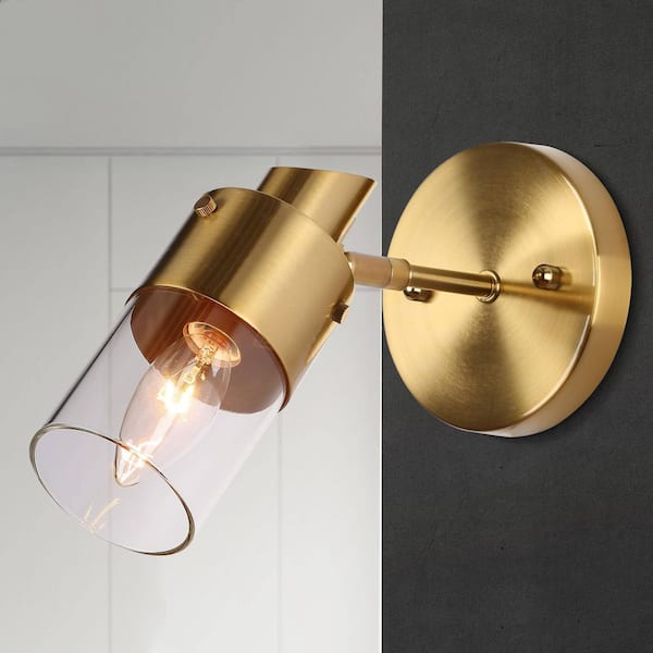 Modern Transitional 4.7 in. 1-Light Brass Gold Indoor Wall Sconce, Adjustable Bathroom Vanity Light with Glass Shade