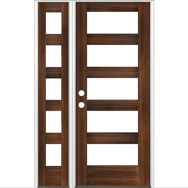 Krosswood Doors 46 in. x 80 in. Modern Hemlock Right-Hand/Inswing 5-Lite Clear Glass Red Mahogany Stain Wood Prehung Front Door