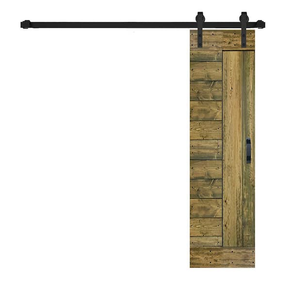 ISLIFE L Series 24 in. x 84 in. Aged Barrel Finished Solid Wood Sliding Barn Door with Hardware Kit - Assembly Needed