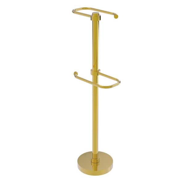 Allied Brass Free Standing Two Roll Toilet Tissue Stand in Polished Brass