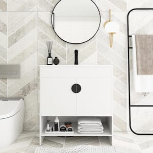 30 in. W x 18 in. D x 33 in. H Freestanding Bath Vanity in White with White Ceramic Top
