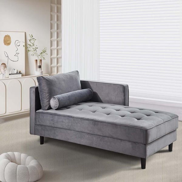 Grey Velvet Chaise Lounge