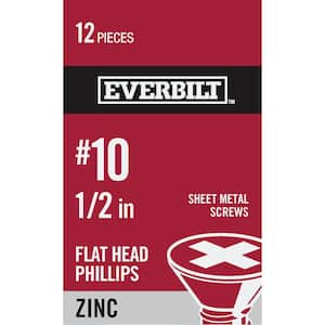 #10 x 1/2 in. Zinc Plated Phillips Flat Head Sheet Metal Screw (12-Pack)