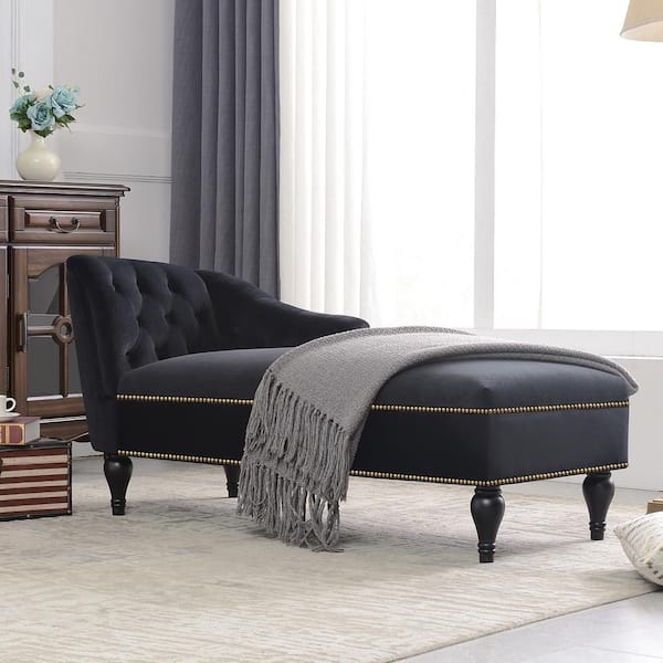 Polibi 58 in. Square Arm Velvet Rectangle Sofa with Nailhead Trim and Solid Wood Legs in Black