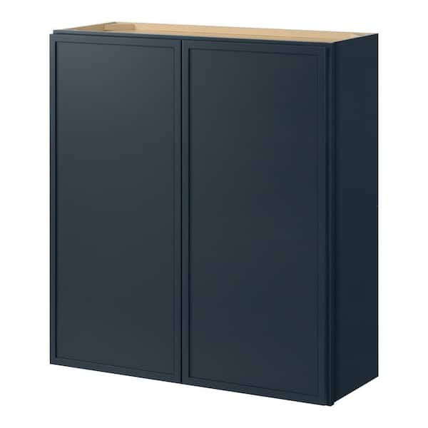 Leyton 33 in. W x 12 in. D x 36 in. H Ready to Assemble Plywood Shaker Slim Wall Kitchen Cabinet in Ink Blue
