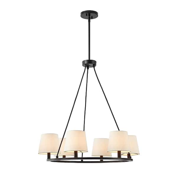 KAWOTI 6-Light Transitional Shaded Wagon Wheel Chandelier with Fabric Shades