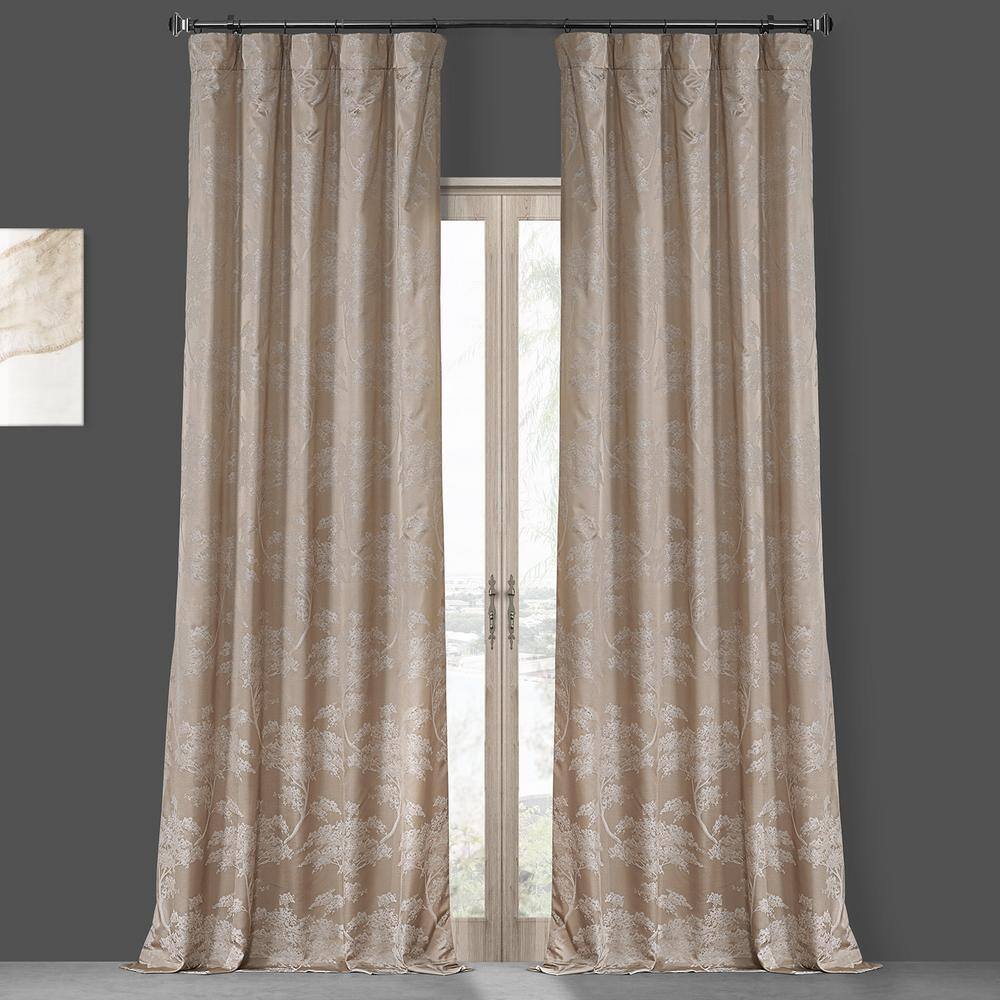 Sequoia Sand Beige Faux Silk Jacquard Curtain (1 Panel)  Sequoia Sand Beige  50W X 108L