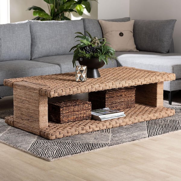 Rhinos 55.1 in. Light Brown Rectangle Seagrass Wicker Coffee Table