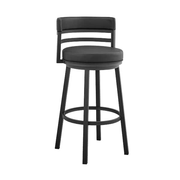 Armen Living Madrid 40 in. Black Metal Bar Stool with Faux Leather Seat