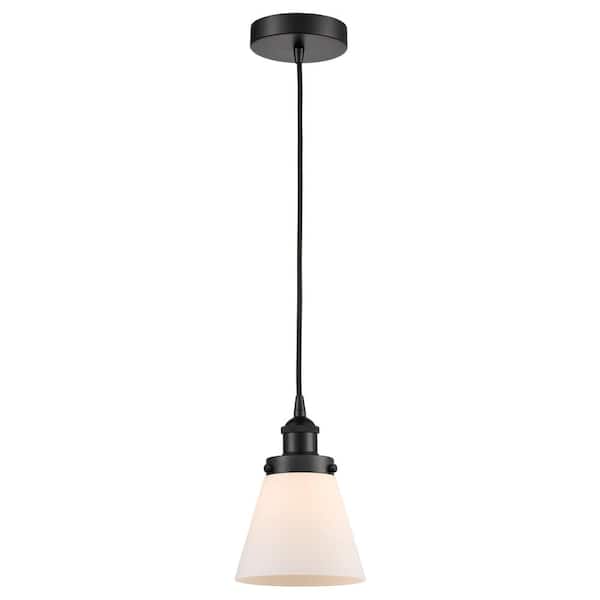 Cone 60-Watt 1-Light Matte Black Standard Mini Pendant Light with Matte White Glass, No Bulbs Included