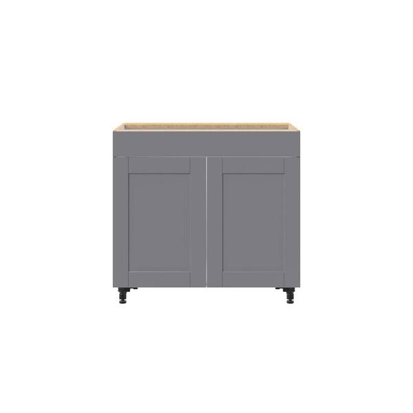 J Collection Shaker Assembled 36 In X 34 5 In X 24 In Sink Base Cabinet With False Drawer Front In Gray Sb36ff Gs The Home Depot