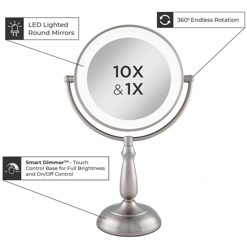 Zadro Touch LED 11" Magnifying Countertop Mirror with Smart Dimmer