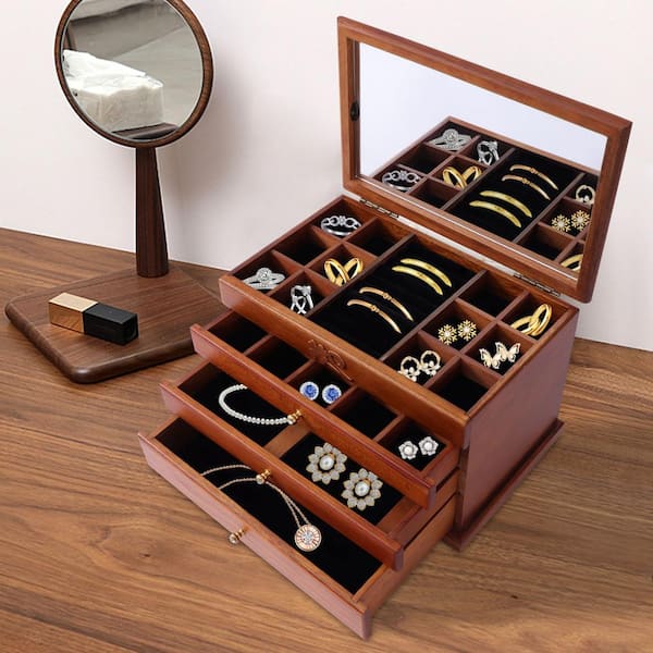Vintage Wood Jewelry Box Organizer, Larger Jewelry Storage - LUXYIN