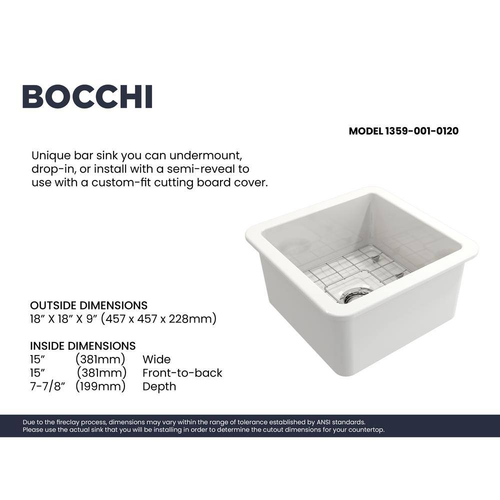 White Fireclay 18" Single Bowl Drop-in Bar Sink