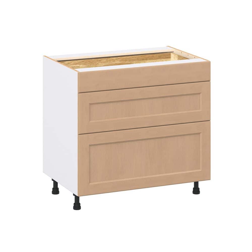 Lakewood 36 in. W x 24.5 in. D x 34.5 in. H Assembled Shaker Drawer Base Kitchen Cabinet in Sugar Cookie with 3-Drawers price history on PriceWatchPro
