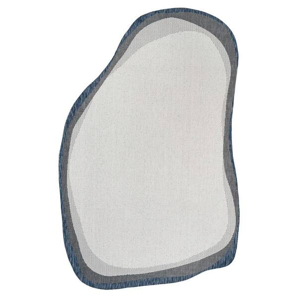 Wyatt Modern Rustic Abstract Cream/Navy 8 ft. x 10 ft. Indoor/Outdoor Shaped Area Rug
