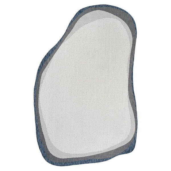 Wyatt Modern Rustic Abstract Cream/Navy 9 ft. x 12 ft. Indoor/Outdoor Shaped Area Rug