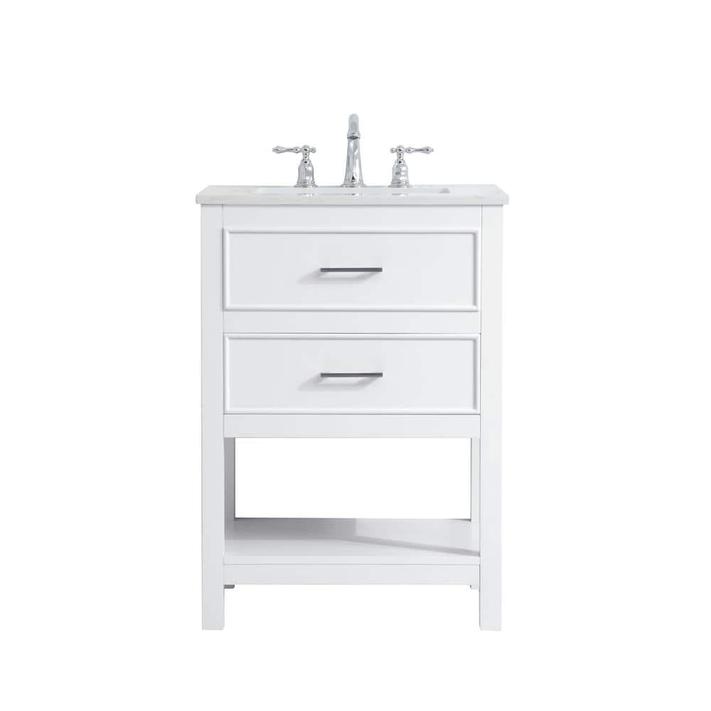 Timeless Home Risette 24 in. W x 19 in. D x 34 in. H Single Bathroom Vanity in White with Calacatta Quartz