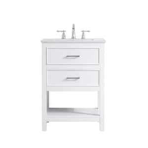 Timeless Home Risette 24 in. W x 19 in. D x 34 in. H Single Bathroom Vanity in White with Calacatta Engineered Stone