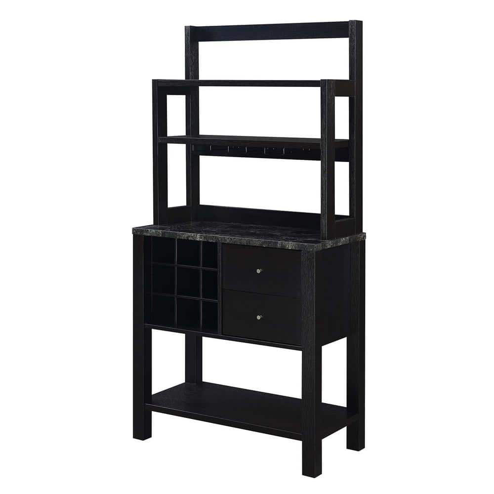 Newport Black Faux Marble Serving Bar with Storage