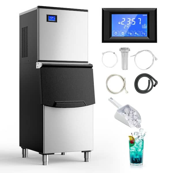 23 in. 400 lb. / 24H Full Size Cubes Freestanding Commercial Ice Maker in Silver, Stainless Steel, Clean Cycle, Portable
