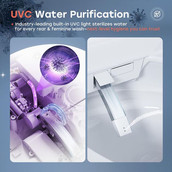 Elongated ADA Smart Bidet Toilet 1.27 GPF in White with Tank, Self-adjusting Heated Seat, UVC Sterilization, Auto Flush