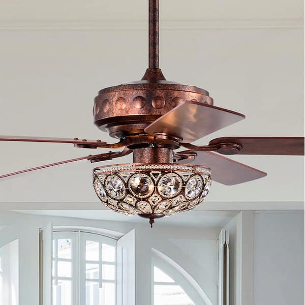 Warehouse Of Tiffany Jasiah 52 In 3 Light Indoor Antique Copper Finish Ceiling Fan With Kit Ay09y09ac The