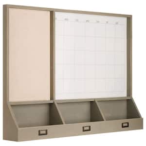 Gray Fabric Pinboard and Monthly Calendar Wall Organizer with Storage Cubbies