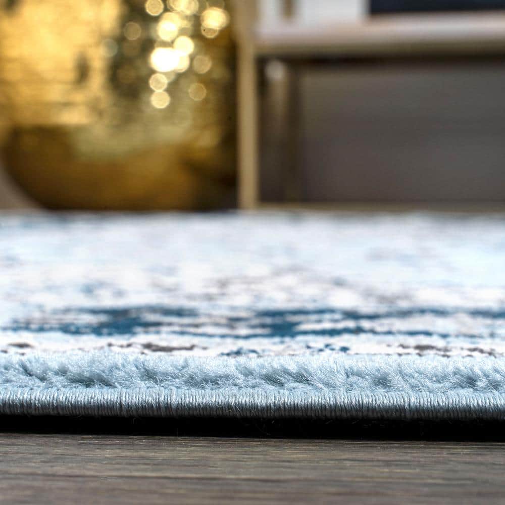 Reversible Blue/Navy Synthetic Rectangular Area Rug