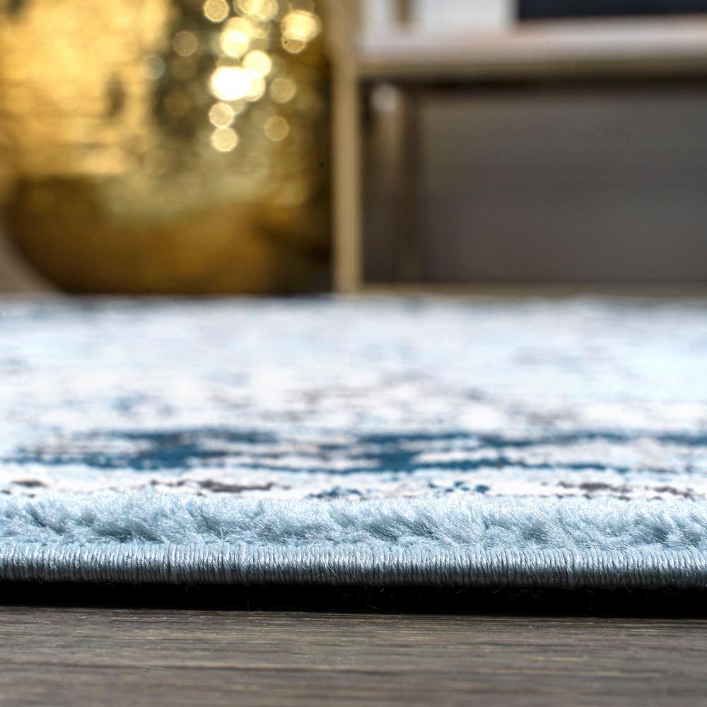 Reversible Blue/Navy Synthetic Rectangular Area Rug