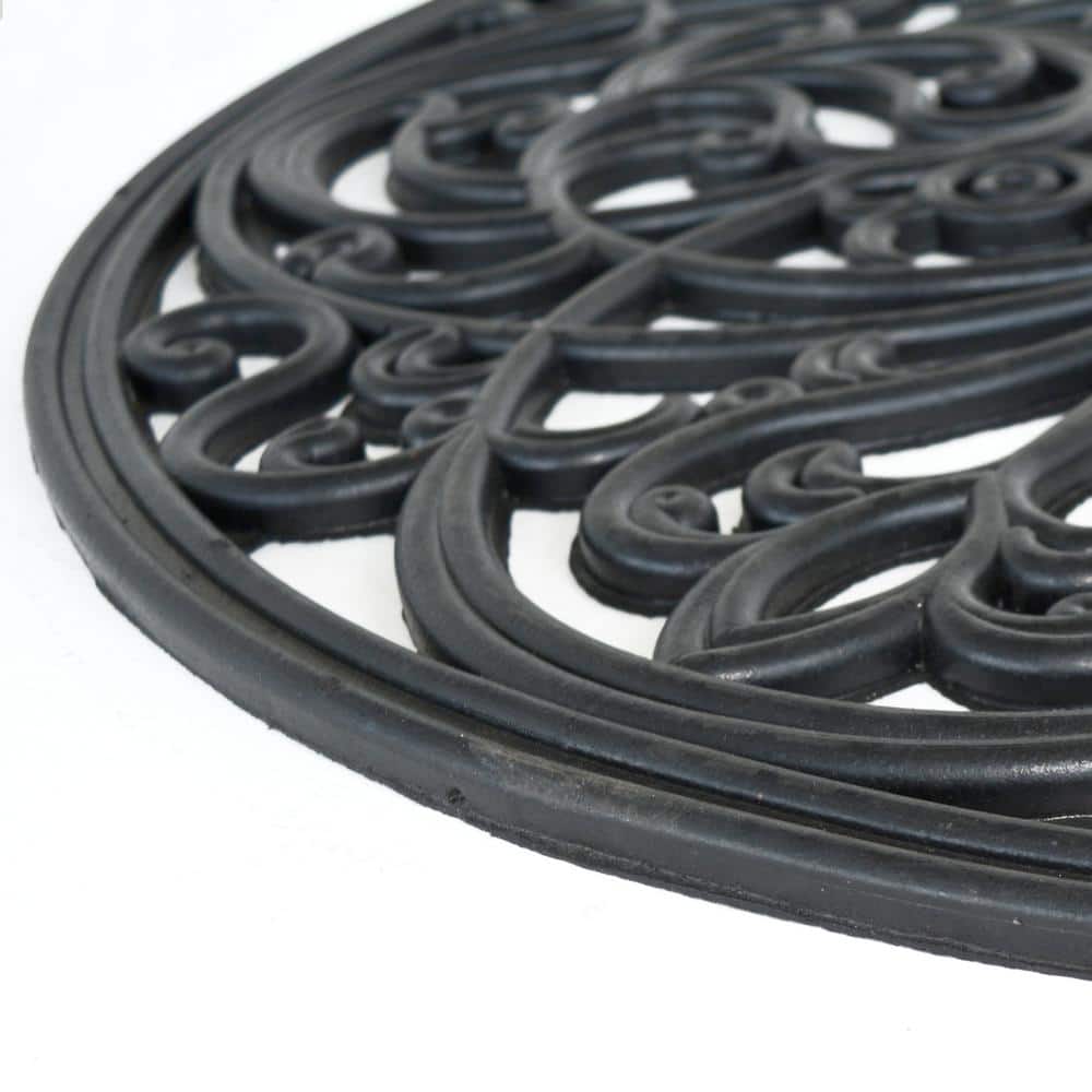 Half Circle Black Rubber Scrollwork Outdoor Entry Mat