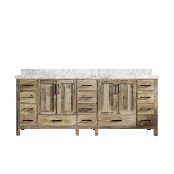 Willow Collections Malibu Mango 84 in. W x 22 in. D x 36 in. H Double Sink Bath Vanity in Natural with 2 in. Carrara Marble Top