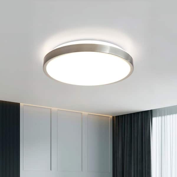 12 in. Modern Ring Brushed Nickel Dimmable 20-Watt LED Round Flush Mount Ceiling Light 4000K