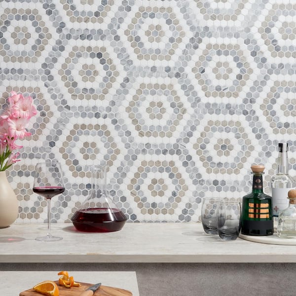 Ivy Hill Tile Hyperion Honeycomb Beige 10.23 in. x 11.53 in. Polished Marble Mosaic Floor and Wall Tile (0.81 Sq. Ft./ Each)