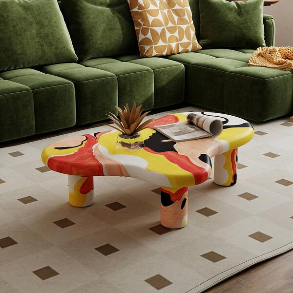47.2 in. Colorful Irregular Cloud Shaped Coffee Table with 3 Bases