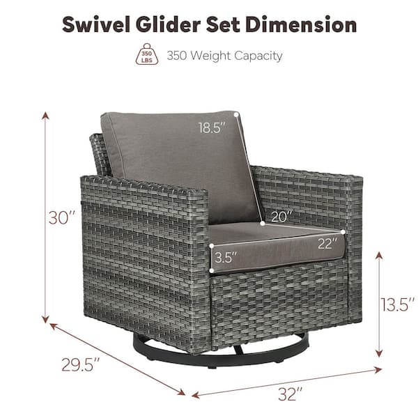 UvaNest 2-Piece Gray Wicker Outdoor Swivel Glider Rocking Chair with Gray Cushion and Deep Seating Set