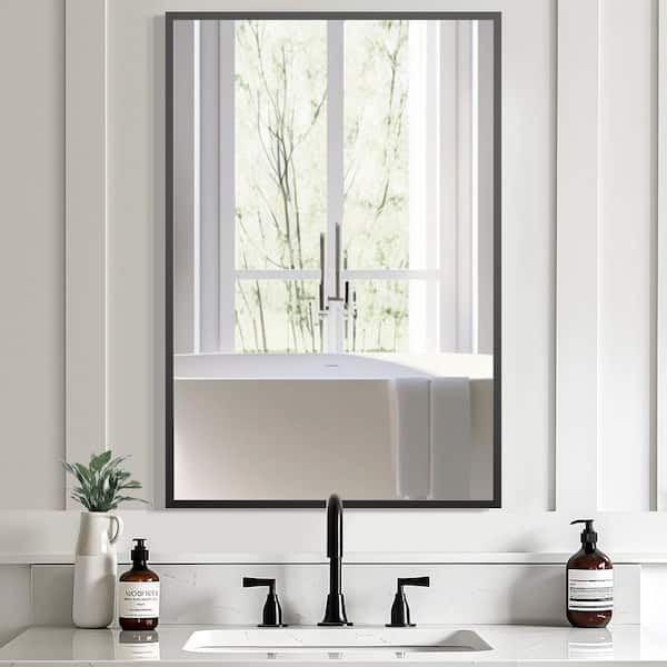 Lumioca 2-Piece Black 23.79 in. W x 35.49 in. H Aluminum Alloy Thin Edge Right Angled Rectangle Frame Wall Mirror