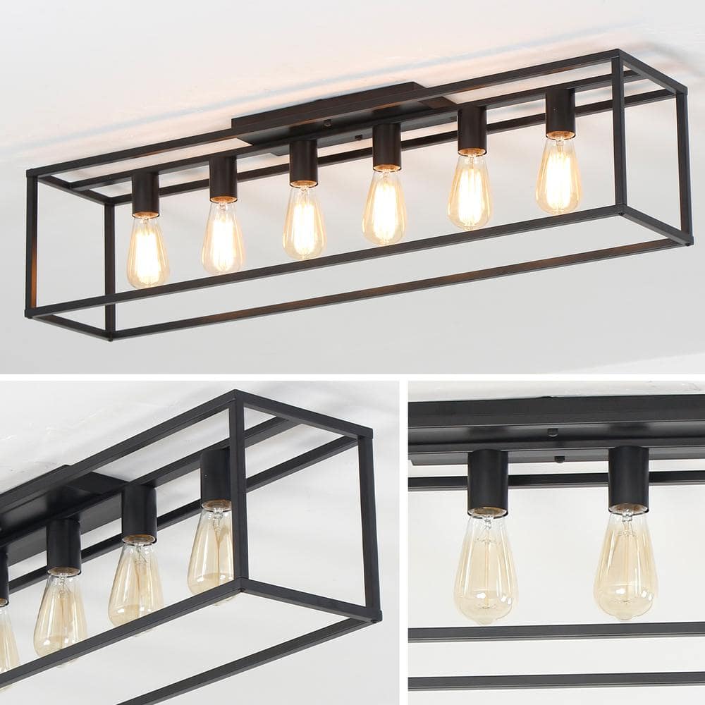 38" Black Metal Farmhouse Cage Flush Mount Ceiling Light