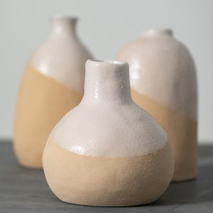 6.5 in, 7.5 in and 8.5 in. Off-White Hand-Thrown Pottery Vase (Set of 3)
