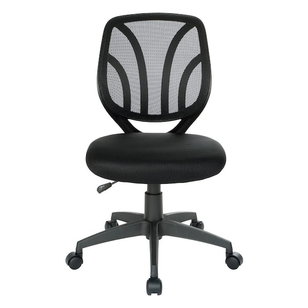 Office Star Products Black Mesh Screen Back Armless Task Chair with Dual Wheel Carpet Casters