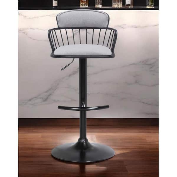 HomeRoots 33 in. Light Gray Low Back Metal Bar Stool Fabric Seat