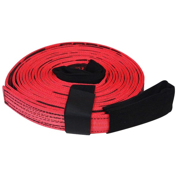 SNAP-LOC 30 ft. Tow and Lifting Strap with Hook and Loop Storage Fastener in Red