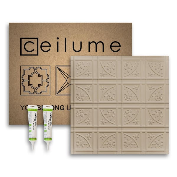 Ceilume Lafayette 2 ft. x 2 ft. Glue Up Vinyl Ceiling Tile and Backsplash Kit in Latte (21 sq. ft./case)