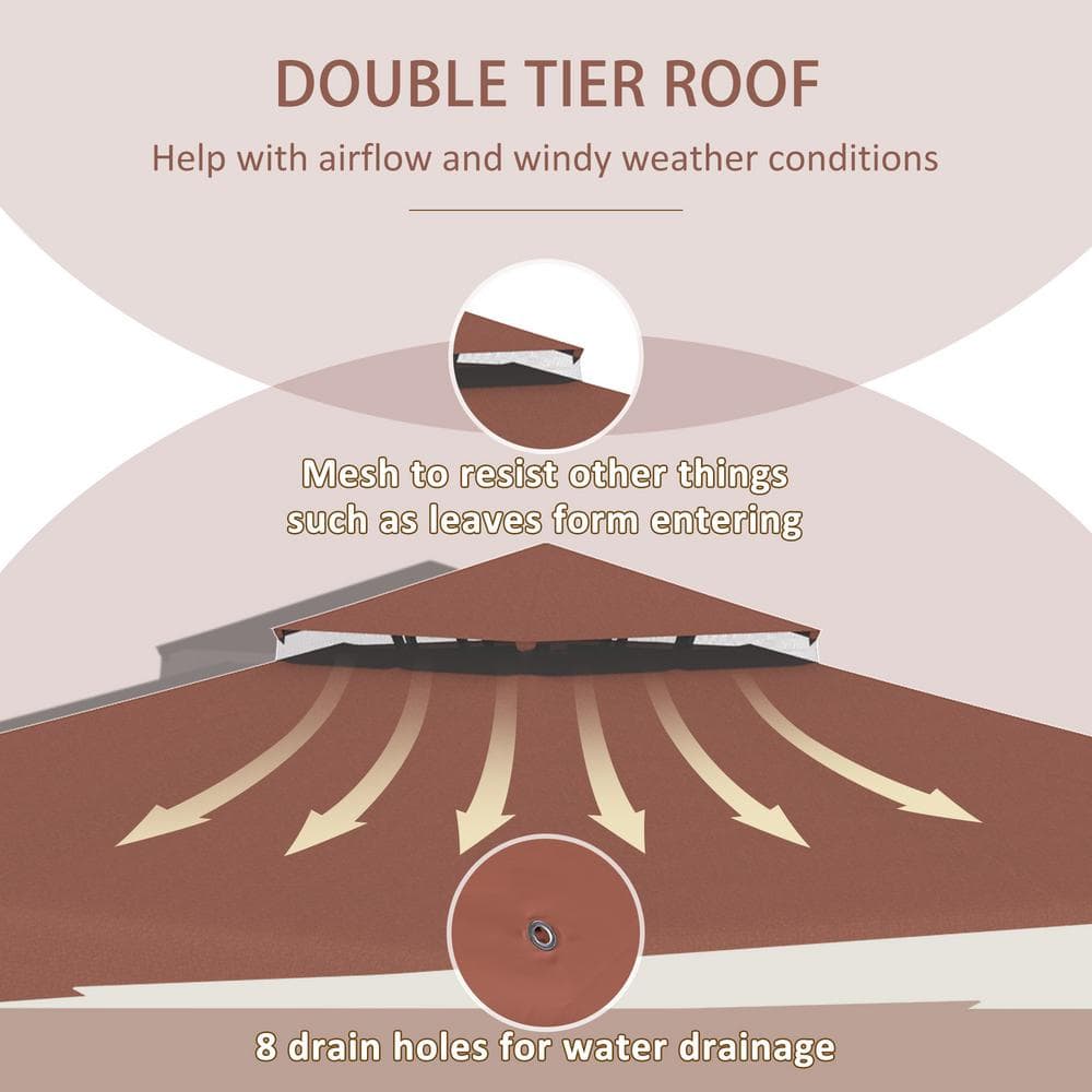 Coffee Polyester Double Roof Gazebo Replacement Canopy Top Cover