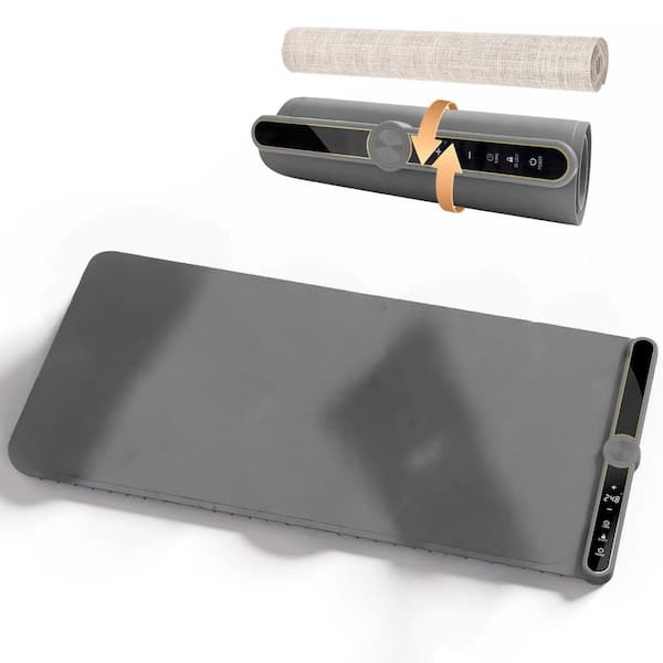 Roll-Up Portable Silicone Grey Food Warming Mat with 9-Level Temperature and 6-Hour Timer, Intelligent Heat Control