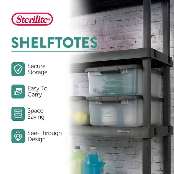 Sterilite 25 Qt. Shelf Tote with Flat Gray Lid and Platinum